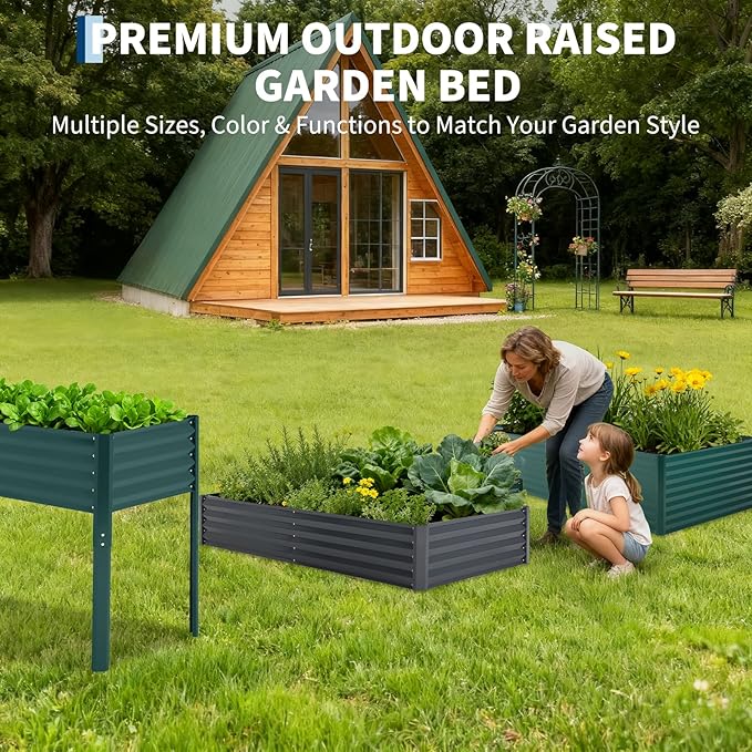 Galvanized Raised Garden Bed Kit with Cover Heavy-Duty Modular Metal Planter Raised Beds for Vegetables with Tool-Assisted Simple Assembly, Reinforced Panels & Optimal Drainage
