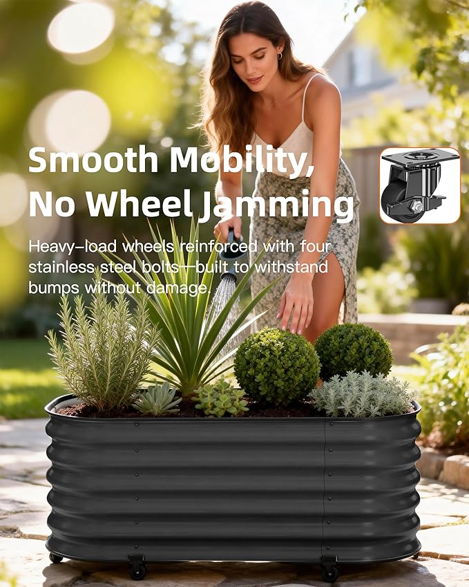 DaisyVibe Mobile Outdoor Planter Box with Wheels, 20.9 Inch Tall, Heavy-Duty 1000 lbs Capacity, Anti-Rust Steel Construction, Rolling Garden Bed for Vegetables, Herbs, Patio, Balcony (Grey)