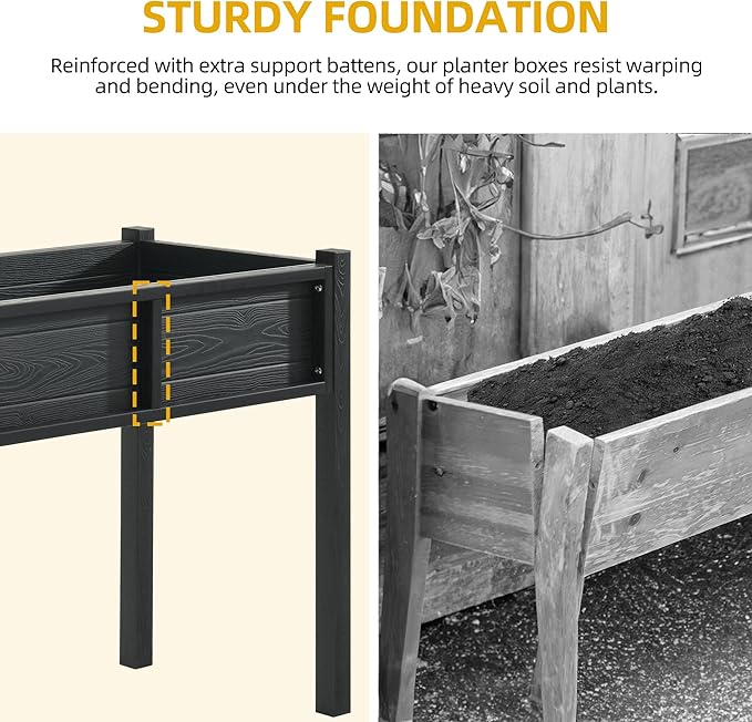 DWVO Raised Garden Bed with Legs All-Weather Elevated Planter Box Outdoor with Drainage System Patio Planters for Herbs Vegetables Flowers Plant Bed for Garden Balcony Backyard, Black
