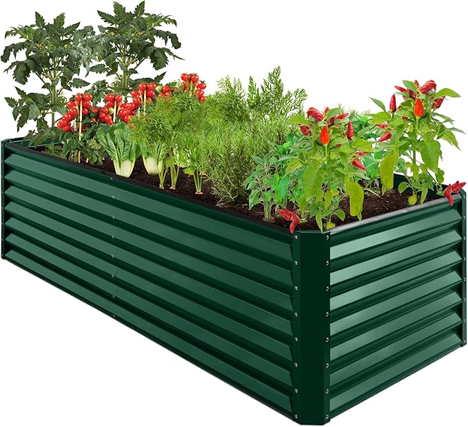 Best Choice Products 8x4x2ft Outdoor Metal Raised Garden Bed, Deep Root Planter Box for Vegetables, Flowers, Herbs, and Succulents w/ 478 Gallon Capacity - Dark Green