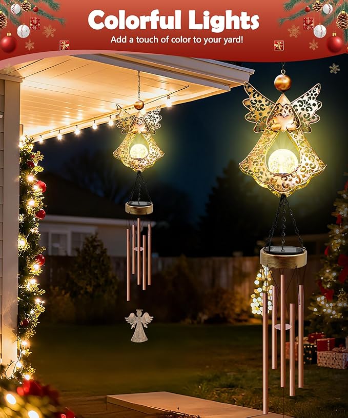 Wind Chimes Outdoor Indoor Decor: Valentines Day Gifts for Her Wife Women Mom Grandma Birthday - Outside Lights for Garden Yard Patio Porch (Angel)