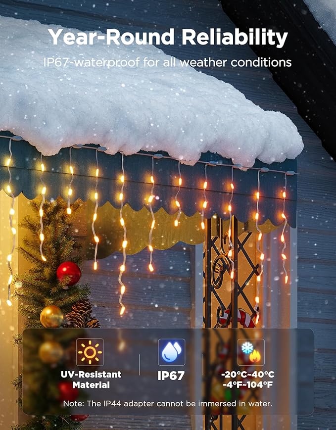 Govee Icicle Lights, Smart RGBIC Christmas Lights for Outside, 33ft with 400 LEDs Icicle Light Outdoor, IP67 Waterproof, Music Sync, Voice Control, 78+ Scene Modes for Christmas Decor