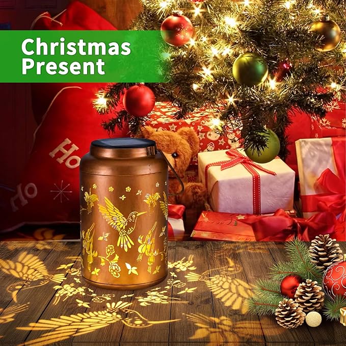 Hummingbird Solar Lanterns Outdoor Waterproof Hanging Solar Lights Metal Decor Lantern LED Light Christmas Decorative for Garden,Patio,Yard,Lawn,Backyard,Front,Porch Christmas Gifts for Women Men