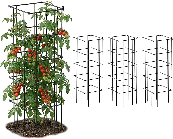 Vego garden 4 Pack 11.5" Square Tomato Cage for Garden & Pots, Rust-Resistant Tomato Stakes Plant Cage Trellis Support for Climbing Vegetables Plants