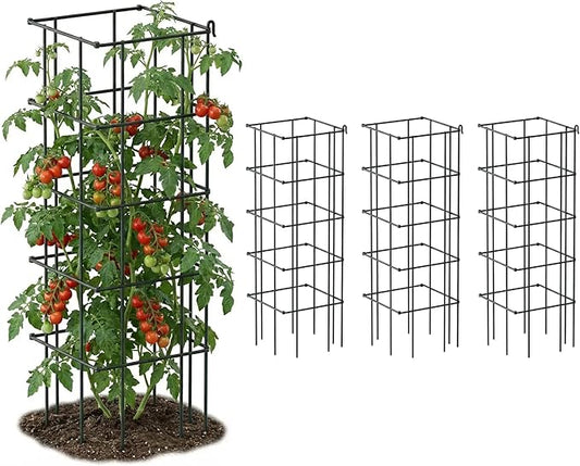 Vego garden 4 Pack 11.5" Square Tomato Cage for Garden & Pots, Rust-Resistant Tomato Stakes Plant Cage Trellis Support for Climbing Vegetables Plants