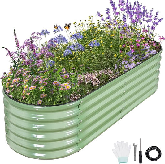 Permade Galvanized Raised Garden Bed Outdoor- Raised Beds for Gardening| Metal Planter Box, Steel Raised Garden Bed Kit with Safety Edging and Gloves for Vegetables, Flower, Herbs (6x2x1.4FT, Green)