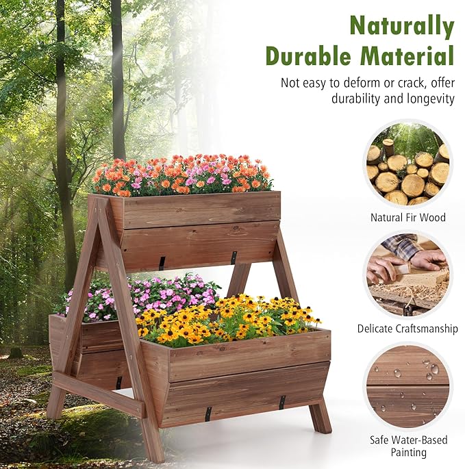S AFSTAR 21-Inch Vertical Raised Garden Bed, 3 Tiered Wooden Planter Boxes 26" L x 29" W x 29" H, Drainage Holes, Indoor Outdoor Flowerbed, Freestanding Elevated Planter Box for Garden Flower Veggies