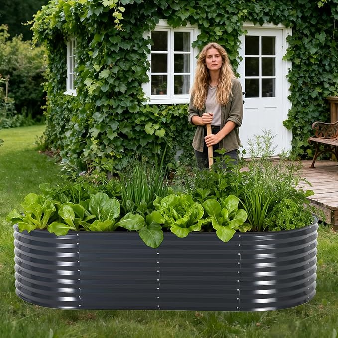 Galvanized Raised Garden Bed Kit with Cover Heavy-Duty Modular Metal Planter Raised Beds for Vegetables with Tool-Assisted Simple Assembly, Reinforced Panels & Optimal Drainage