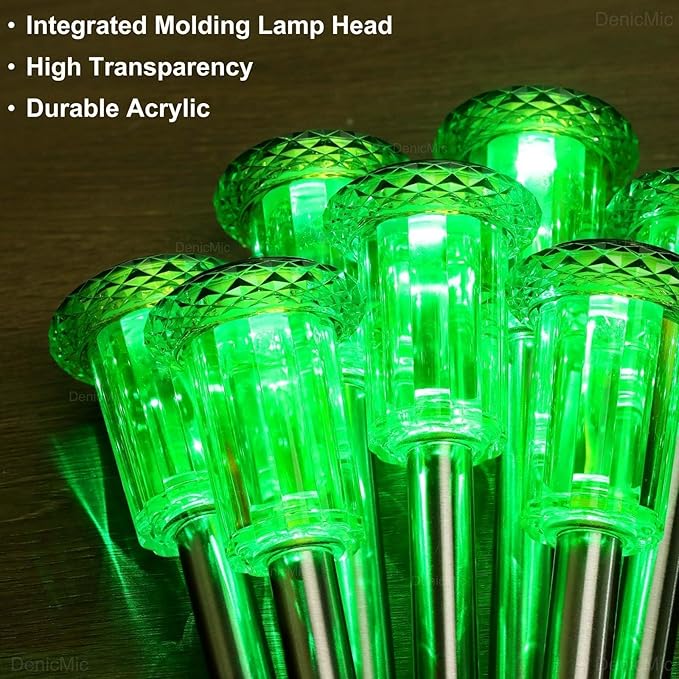 DenicMic St Patricks Day Decorations Solar Lights Outdoor 10 Pack Waterproof Green LED Stainless Steel Stake Outside Lights for Yard Pathway Garden Driveway Walkway Landscape Path Lighting