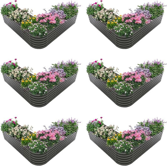 A ANLEOLIFE 6 Set Heart-Shaped Galvanized Raised Garden Beds Outdoor,81x81x18in Large Metal Planter Box for Planting Vegetables Flowers Herb, Anti-Rust & Easy-Setup, Quartz Grey