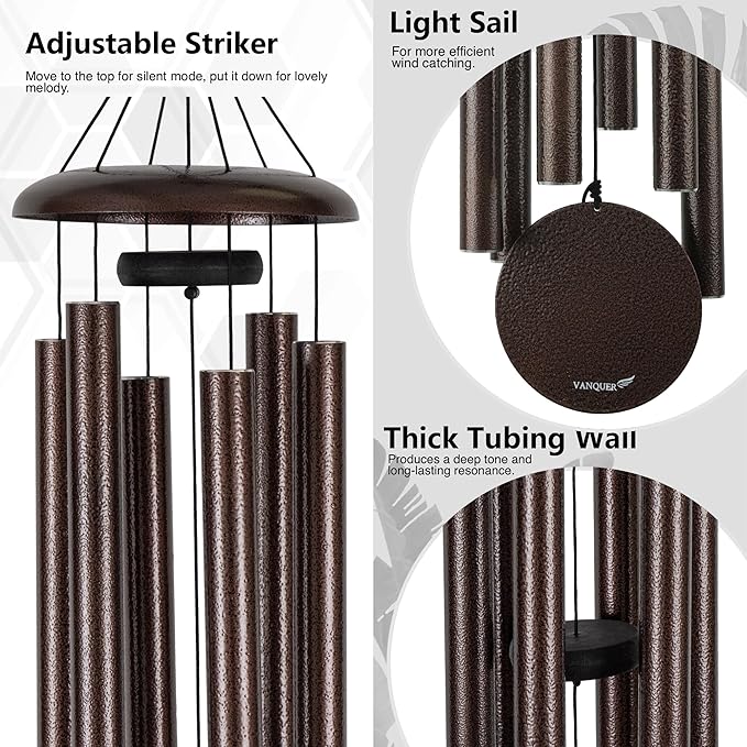Vanquer Large Wind Chimes for Outside Deep Tone - 48'' Wind Chimes Outdoor Clearance, Deep Tone, Memorial, Sympathy Gift, Garden Patio, Home Décor, Bronze