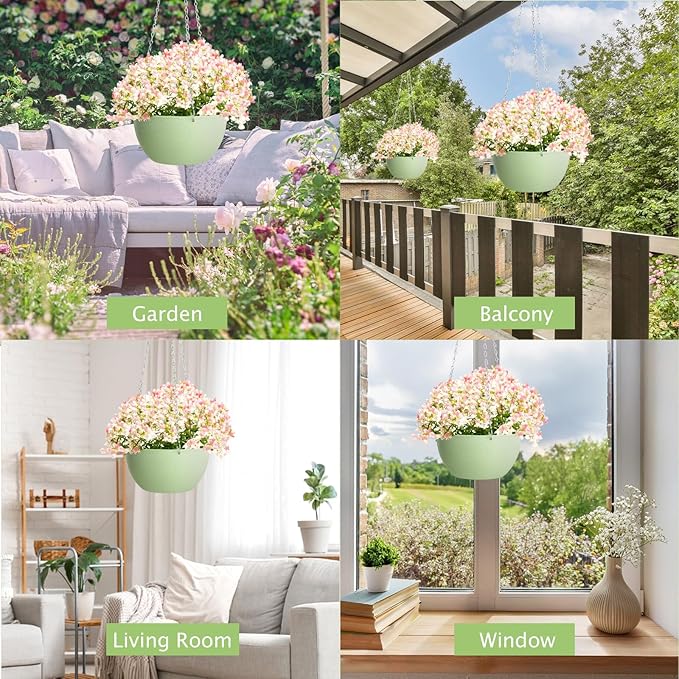 XXXFLOWER Hanging Planters 2 Pack Hanging Baskets Plastic Flower Pot with Drainage Hole & Chain & Hook,Hanging Flower Baskets for Indoor and Outdoor Plants,Home Wall Boho Decor（Green）