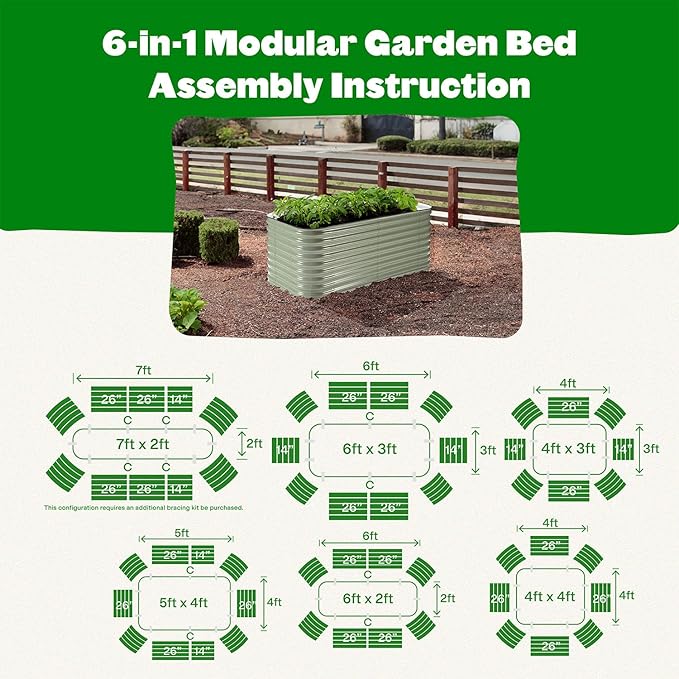 Epic Gardening 6-in-1 Modular Galvanized Raised Garden Bed Kit, 15" Food-Safe Medium Metal Planter Box, Oval Raised Garden Beds Outdoor for Vegetables, Flowers, Herbs, and Fruits - Mist Green
