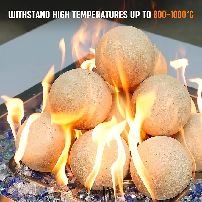 Stanbroil Ceramic Balls - 4” Round Fire Stones for Fire Pit Fire Bowl and Fireplace - Set of 12, Beige