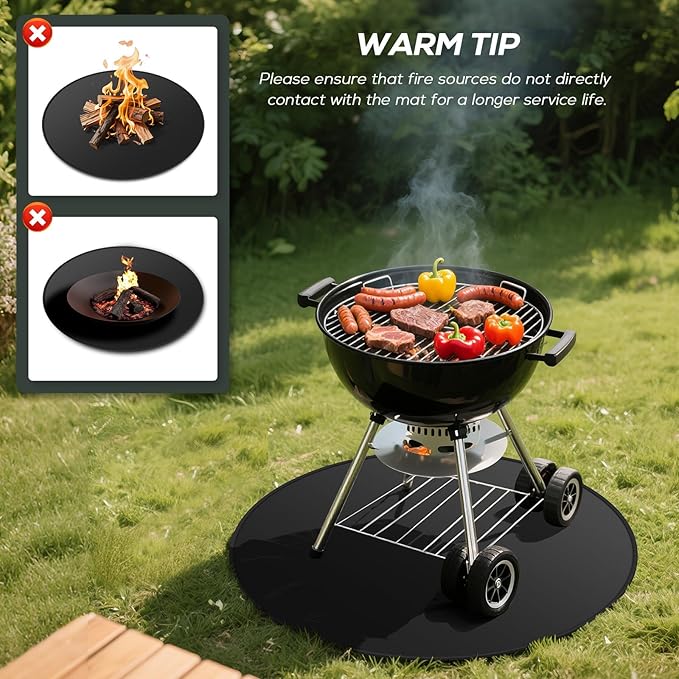 24inch Fire Pit Mat for Solo Stove Bonfire, Round Under Grill Blanket for Outdoor Grill, Fireproof Mat, Oil Proof Waterproof Under Floor BBQ Accessories Protector for Solo Stove Accessories