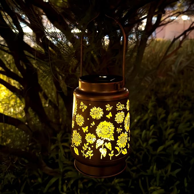 2 Pack Sunflower Solar Lantern Lights, Outdoor Lanterns Garden Decor, Hanging Solar Lantern for Backyard Porch Patio Table Yard Balcony Lawn Pathway, Gifts for Women Grandma Mom