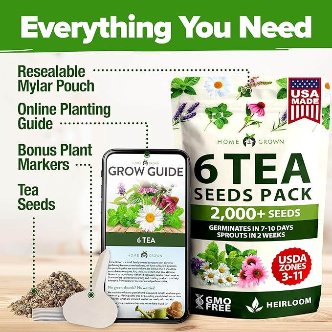 HOME GROWN Medicinal Herb Seeds Vault – 2,000+ Seeds, 6 Non GMO Heirloom Varieties for Indoor & Outdoor Garden – Lavender, Chamomile,Mint,Lemon Balm,Peppermint,Echinacea +Garden Markers
