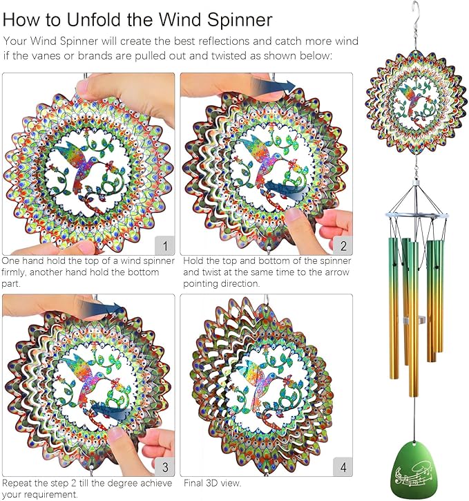 Wind Chimes for Outside with Hummingbird Wind Spinner,33" Memorial Wind Chimes Outdoor Decor for Zen Garden Patio Home,Best Gifts for Mom Women Father Grandma Neighbors,Christmas Ornaments
