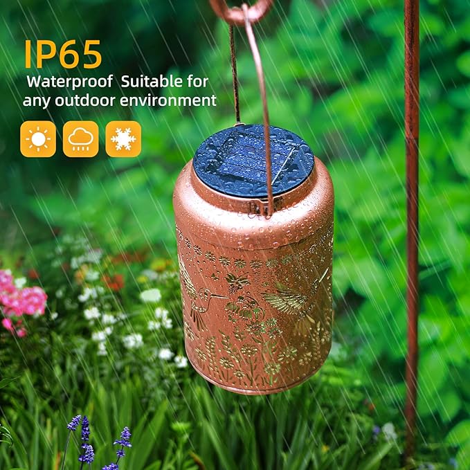 Hummingbird Solar Lanterns Outdoor Waterproof Hanging Hummingbird Solar Lights Metal Decorative LED Lantern Outside Decor for Garden,Yard,Patio,Lawn, Gifts for Women Mom Men Grandma 2Pack