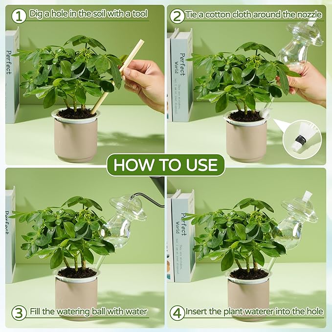 11 oz Up Large Plant Watering Globes, Self Watering Planter Insert, Glass Plant Watering Devices, Mushroom Self Watering Globes, Automatic Watering Bulbs for Indoor Outdoor Plants (Large 4-Pack)