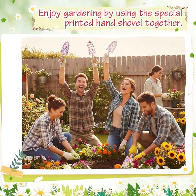 Lanties 24 Pcs Floral Garden Shovels Bulk Gardening Gift for Women Heavy Duty Garden Tools Floral Hand Shovel for Mom Employees Birthday Thank You Gifts(Pink Flowers)