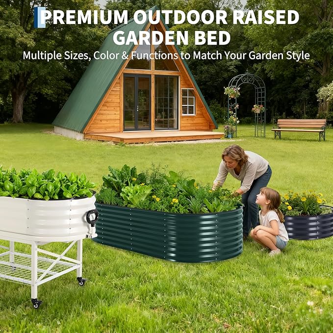 Galvanized Raised Garden Bed Kit with Cover Heavy-Duty Modular Metal Planter Raised Beds for Vegetables with Tool-Assisted Simple Assembly, Reinforced Panels & Optimal Drainage