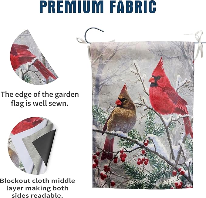 Winter Cardinal Bird House Flags for Outside 28x40 Double Sided Large Christmas Holiday Flags Red Birds on Tree Branch Garden Flag Welcome New Year Yard Flag Farmhouse Outdoor Decor