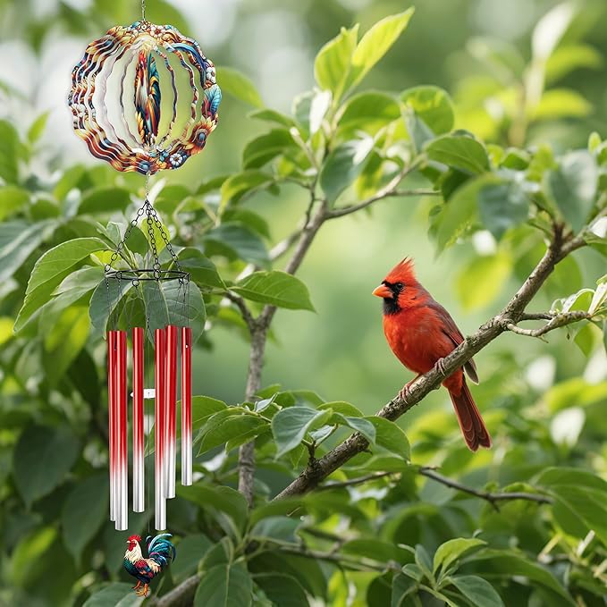 Wind Chimes with Rooster Wind Spinner, Chicken Gifts for Women Mom Friends Sisters Teacher, Metal WindChimes for Outside Home Lawn Porch Patio Garden Outdoor Decor Yard Decorations