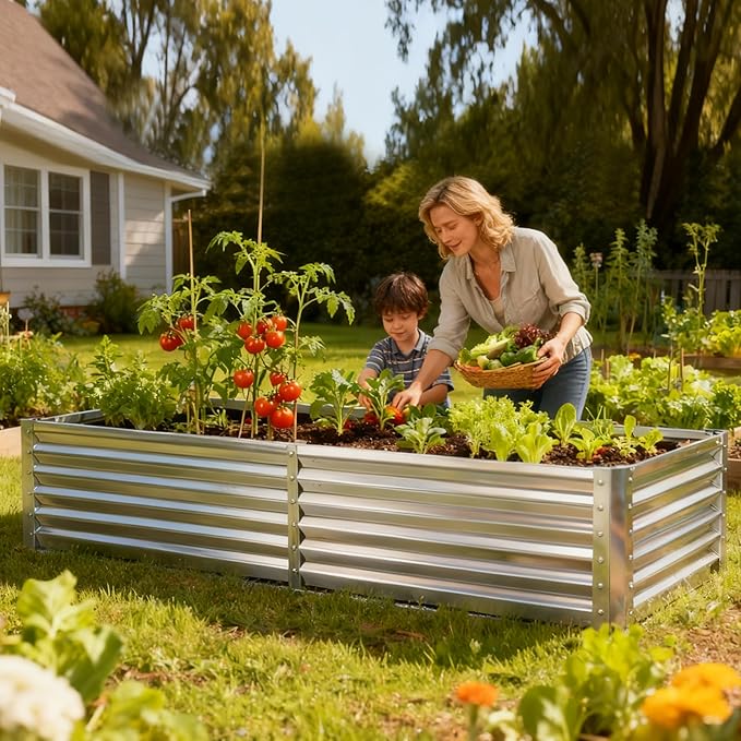 Smug Outdoor Raised Garden Bed with Transparent Waterproof Cover for Growing Vegetables, Cold-Resistant Planter Box Kit with Large Screen Windows for Herbs & Flowers, 6x3x2ft