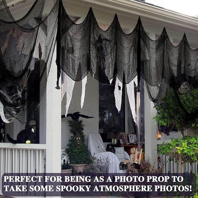 ZeeDix 6 Pack Black Halloween Creepy Cloth 30X75 Inch - Halloween Cheesecloth Decoration Spooky Scary Gauze Black Cheese Cloth for Party Supplies Outdoor Yard Home Wall Doorway