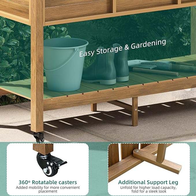 YITAHOME Raised Garden Bed, 47x18x31 Inch HIPS Poly-Wood Weather-Resistant Elevated Planter Box with Legs for Vegetable Flower, Brown