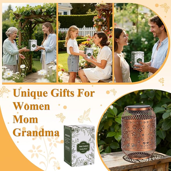 Vaukki Solar Lantern Outdoor Waterproof, Hummingbird Garden Decor Birthday Gifts for Women Friendship Mom Grandma Sister, Metal Hanging Solar Lights for Outside, Patio, Yard, Backyard, Porch, Pathway