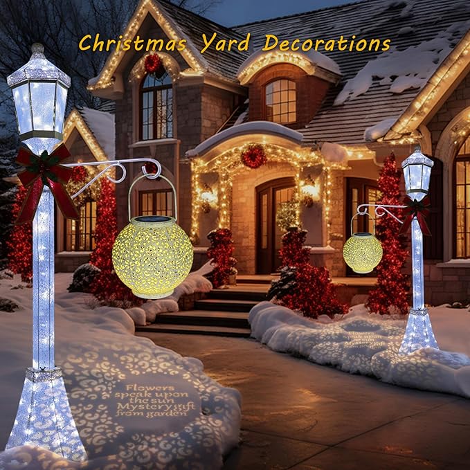 Outdoor Solar Big Lantern Waterproof Garden Decor Gifts for Mom ,Solar Garden Lights for Backyard Table Walkway Christmas Gifts for Grandma Wife (White,1Pack)