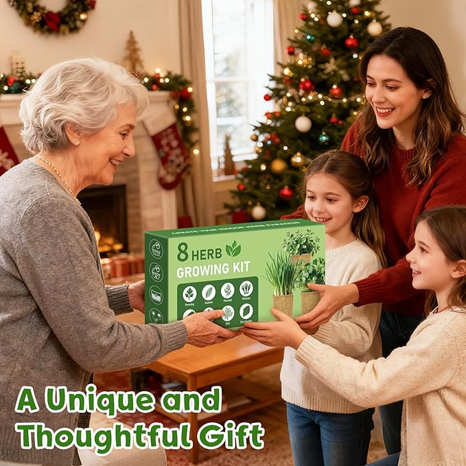 8 Herb Indoor Garden Kit for Beginners - Complete Windowsill Growing Gifts Set with Tools, Unique Christmas Birthday Gardening Gifts for Women, Mom, Men, Teenage Girls,Kitchen, Housewarming