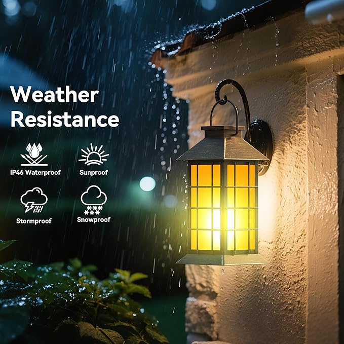 2 Pack 13" Patina Solar Lantern with Flickering Flame Candle | Outdoor Waterproof Hanging Lanterns, Metal & Glass Solar Lights for Garden Decoration, Rustic Outdoor Gifts for Mom