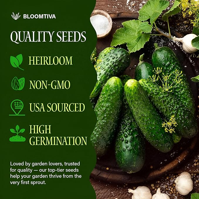 Boston Pickling Cucumber Seeds for Planting - 150 𝗡𝗢𝗡-𝗚𝗠𝗢 Heirloom Cucumber Seeds for Planting in Raised Beds, Containers, Trellises - Made in USA (Cucumis sativus)