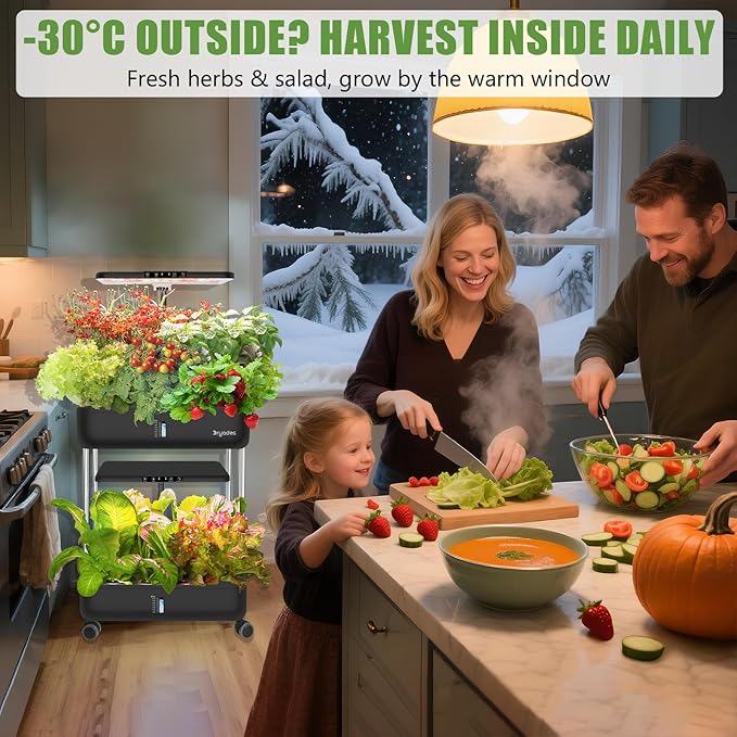 44-Pod Indoor Hydroponic Growing System + 3 Free Seeds Starter Kit (Lettuce, Salad Mixed, Basil Seeds) – Dual 53W Full-Spectrum LED, 10-L Water Tank, 2-Tier Grow Pods (44 Pods)