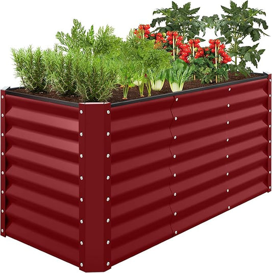 Best Choice Products 4x2x2ft Outdoor Metal Raised Garden Bed, Deep Root Planter Box for Vegetables, Flowers, Herbs w/ 119 Gallon Capacity - Royal Red