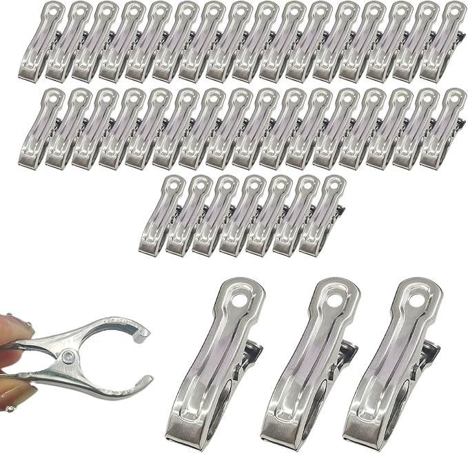 Garden Clips Stainless Steel Greenhouse Clamps Spring Clips for Garden Mesh, Shade Cloth, and Plant Support for Plants, Greenhouse, Outdoor Gardening (40 Pack)