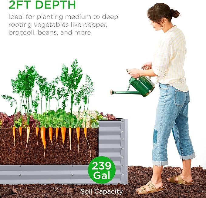 Best Choice Products 8x2x2ft Raised Outdoor Metal Garden Bed, Rectangular Planter Box for Herbs, Flowers, and Deep Root Vegetables w/ 240 Gallon Capacity - Moonlight Gray