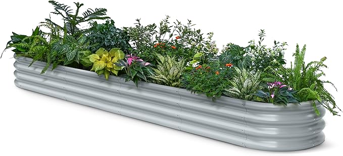 Galvanized Raised Garden Bed 10x2x1 | 8x4x1 ft, 12" Tall Metal Planter Boxes Outdoor, Modular Raised Flower Beds for Vegetable, Herb, Strawberry, Zn-Al-Mg Coated Long Planter- Brooklyn Grey