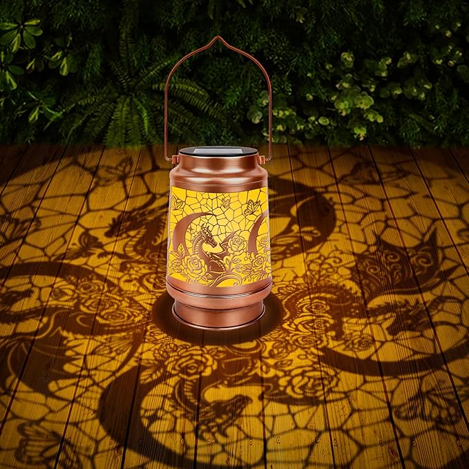 Dragon Gifts for Women Men - Floral Dragon Solar Lanterns Outdoor Waterproof, Dragons Decor Hanging LED Solar Lights for Garden, Birthday Christmas Mother's Day Father's Day Housewarming Gift