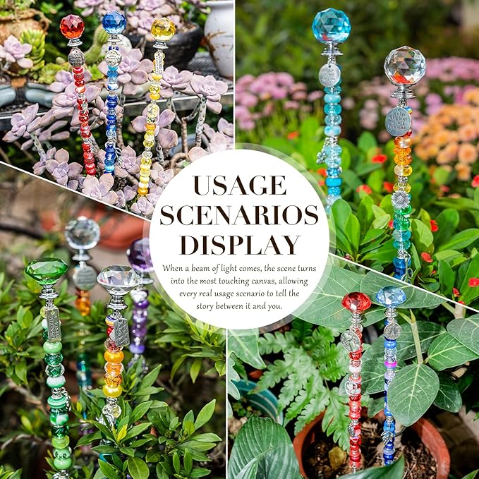 513Pcs DIY Beaded Garden Stakes, Fairy Wand Kit Garden Stakes Decorative with 18 Threaded Rod, Crystal Top, Large Holes Bead for Christmas Plants Garden Outdoor&Indoor Decorative（12IN）