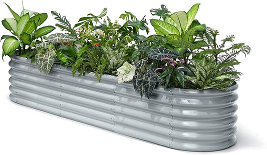 Galvanized Raised Garden Bed 8x2x1.5 ft, 17" Tall Planter Boxes Outdoor, Zn-Al-Mg Metal Raised Beds for Gardening Herb Fruit Vegetable, Modular Flower Bed for Outdoor Plants - Brooklyn Grey