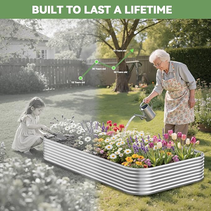 1 Pack 3x2FTx10inch Galvanized Raised Garden Bed Outdoor,Metal Raised Garden Beds Kit for Vegetables,Steel Raised Bed for Gardening,Above Ground Garden Box for Flower