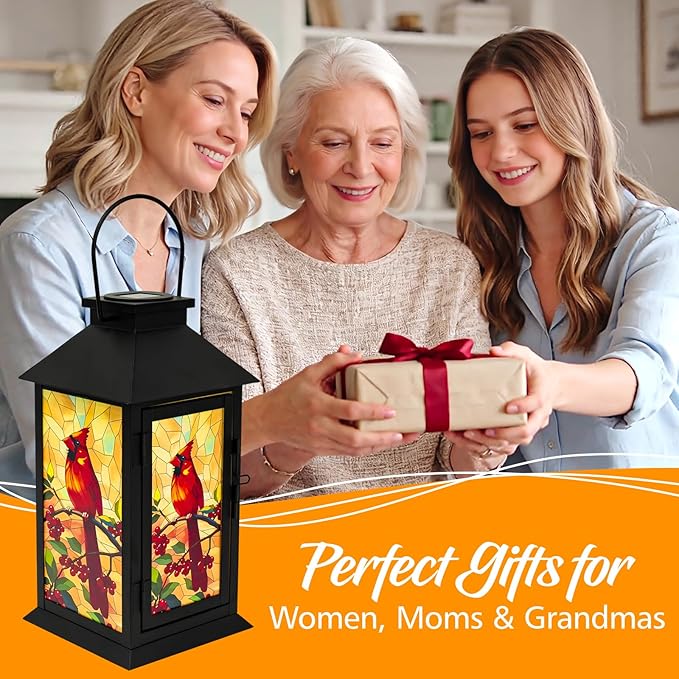 Cardinal Solar Memorial Lanterns, Outdoor Hanging Lanterns Waterproof LED Solar Cardinal Lights for Outdoor Patio Garden Sympathy Gifts for Loss of Mom Dad Loved One