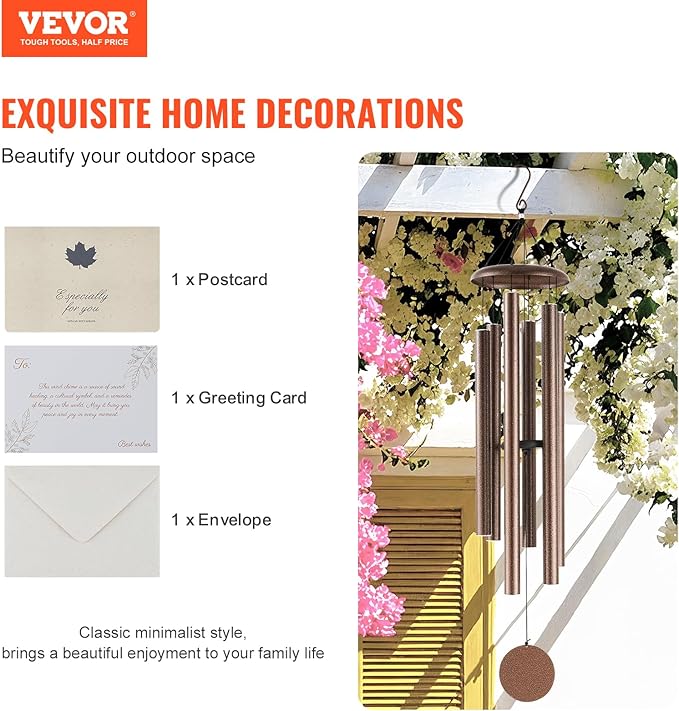 VEVOR 50" Deep Tone Wind Chimes for Outside – Large Memorial Wind Chimes, Sympathy Gifts for Loss of Loved One, Mother, Father, Outdoor Decor for Garden, Patio, Yard, Soothing Melodic Tones