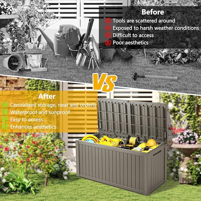 Mersco 200 Gallon Double-Wall Resin Deck Box - Lockable Waterproof Outdoor Storage Box, 1000lbs Capacity & Doubles as Seating for Patio Furniture - Garden Tools, Pool Accessories (Grey)