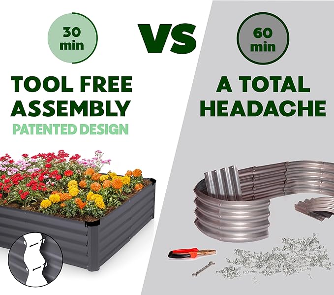 Plant & Plot Galvanized Raised Garden Beds Outdoor // 6×3×1 ft Planter Raised Beds for Gardening, Vegetables, Flowers // Large Metal Garden Box // Patented Tool-Free Design (Dark Gray)