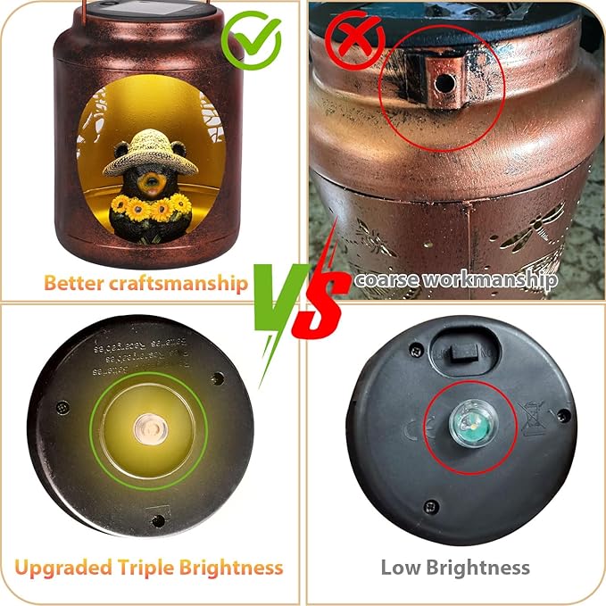 Solar Lanterns Outdoor Waterproof Metal Black Bear Patterns with Resin Black Bear Inside Garden Decor Gifts for Women Mom Grandma Hanging Solar Lights Decoration Outside for Yard, Patio, Backyard